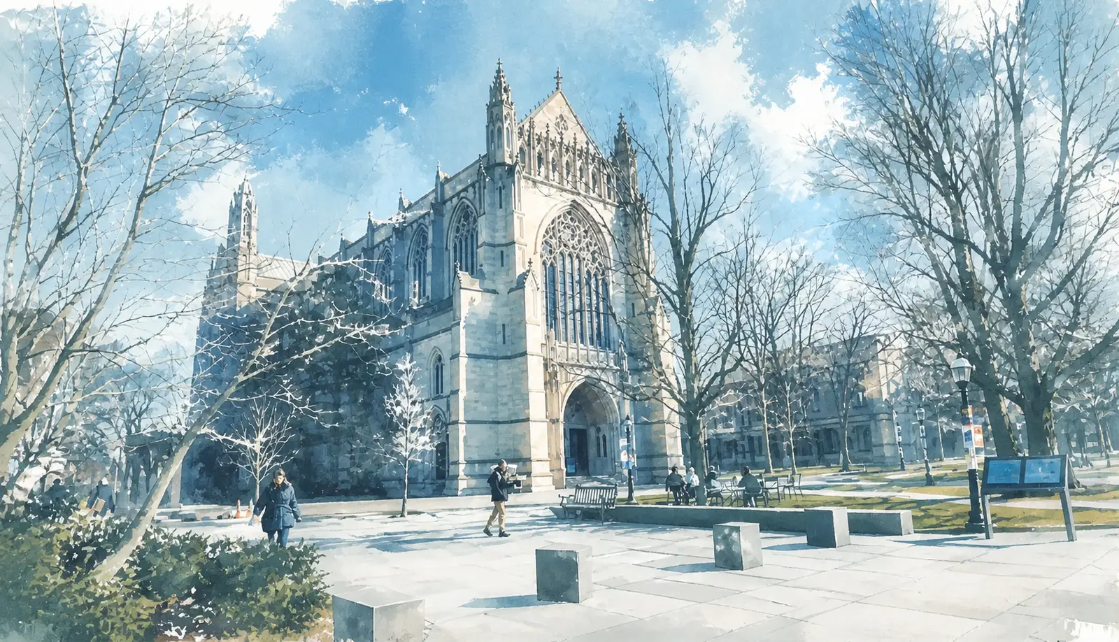 Silver-blue illustrated scene for Winter At Princeton, Following Murakami