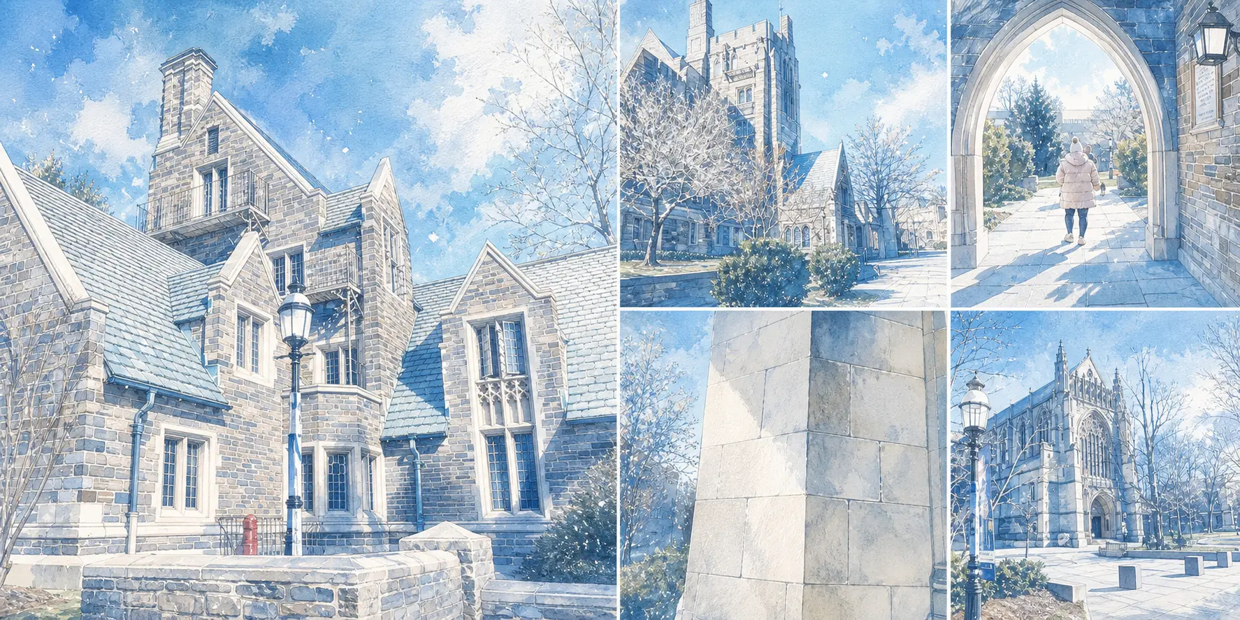A sequence of illustrated moments from Winter At Princeton, Following Murakami