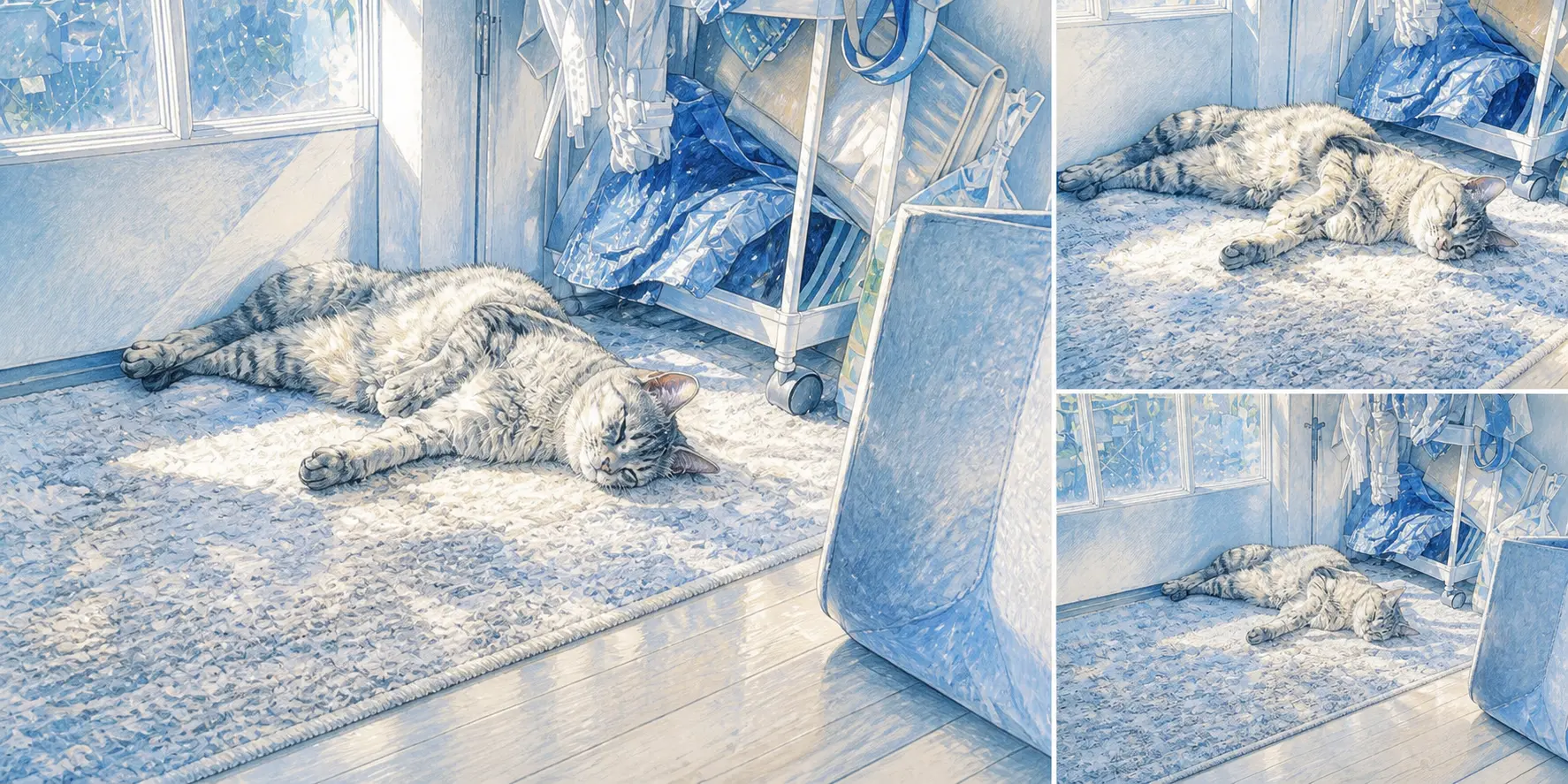 A sequence of illustrated moments from Jazz And A Lazy Morning