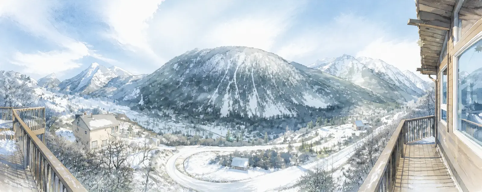 Illustrated scene 2 from Mountains, Snow, And Hot Springs