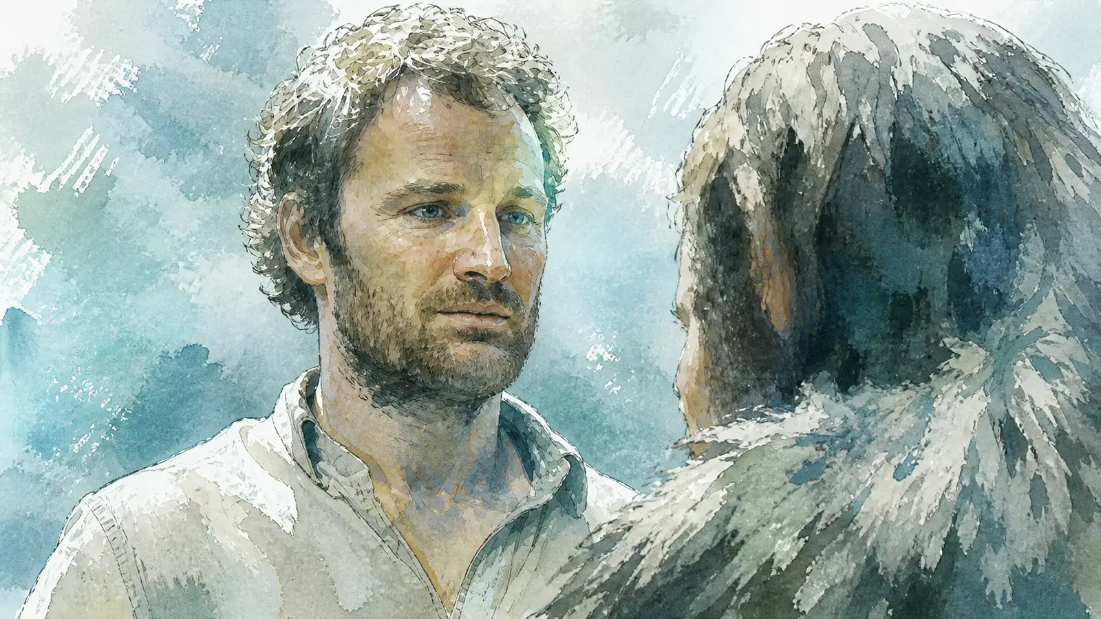 Silver-blue illustrated scene for War Has Begun