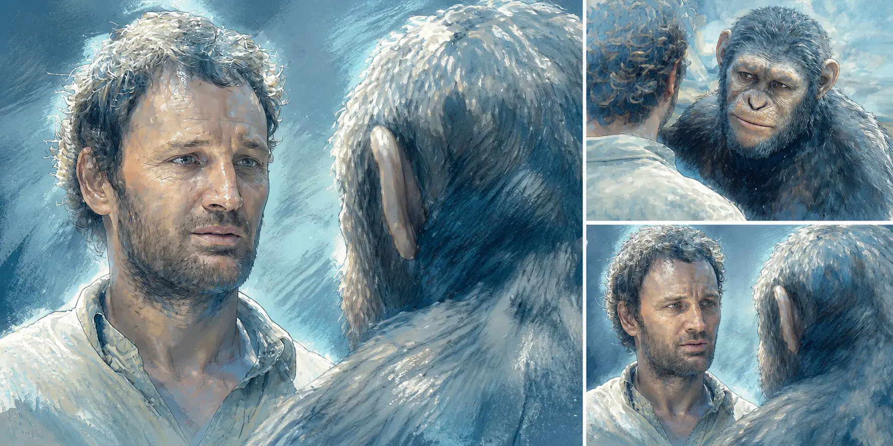 A sequence of illustrated moments from War Has Begun
