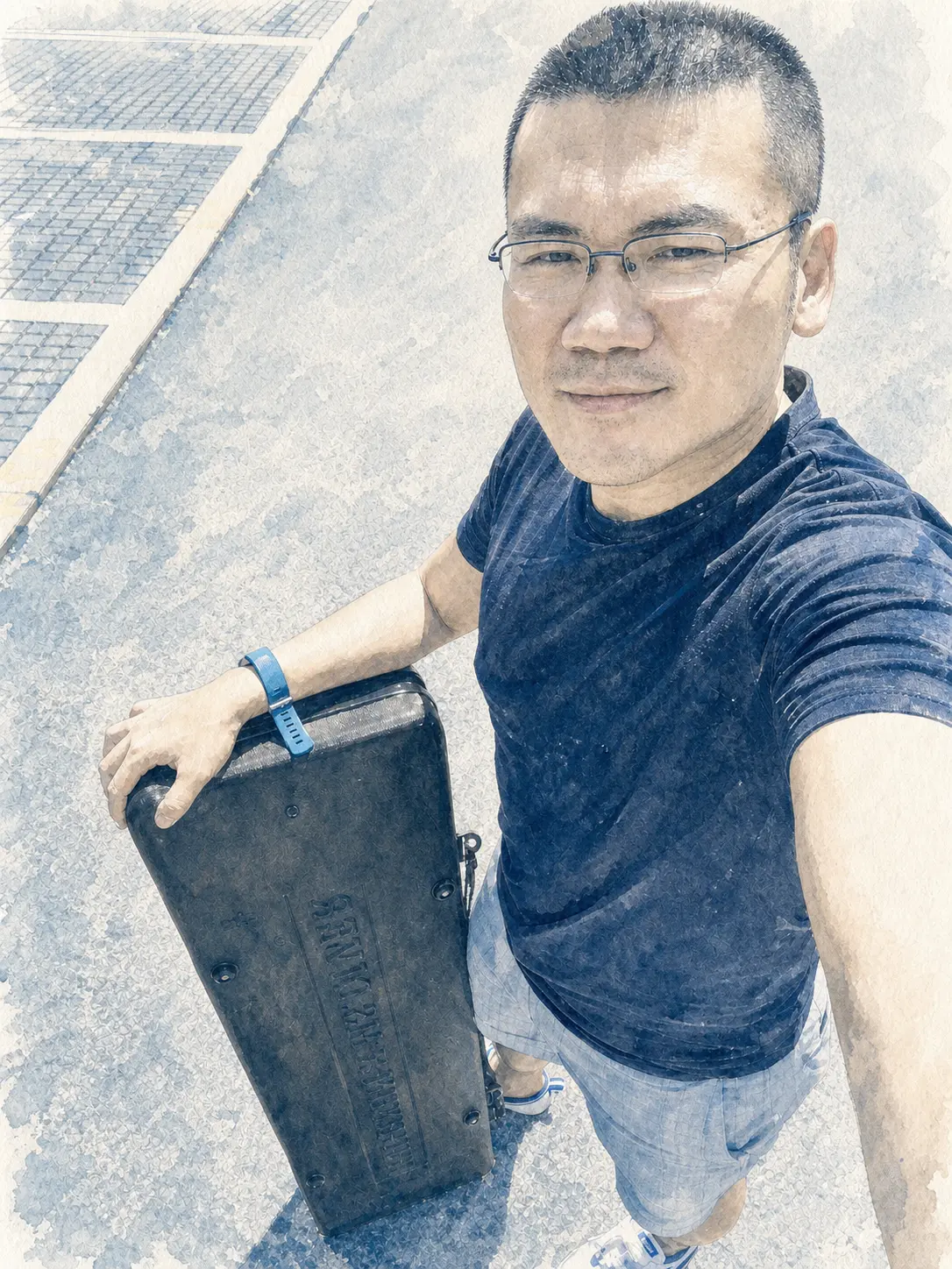Leaving for freediving practice with a long equipment case